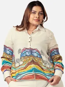 NEOFAA Graphic Printed Spread Collar Casual Shirt