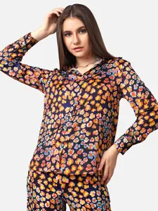 NEOFAA Floral Printed Spread Collar Long Sleeves Casual Shirt