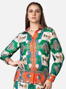 NEOFAA Plus Size Ethnic Printed Spread Collar Casual Shirt