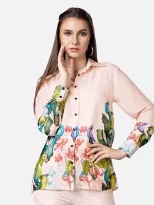 NEOFAA Floral Printed Opaque Satin Casual Shirt