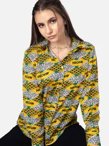NEOFAA Women Printed Emblem Opaque Satin Casual Shirt