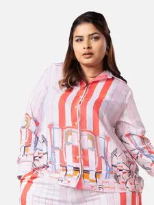 NEOFAA Plus Size Striped Satin Voguish Casual Shirt