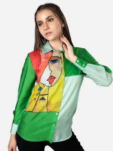 NEOFAA Women Graphic Printed Satin Casual Shirt