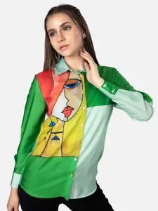 NEOFAA Graphic Printed Spread Collar Casual Shirt