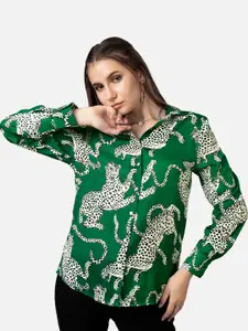 NEOFAA Women Leopard Printed Satin Casual Shirt