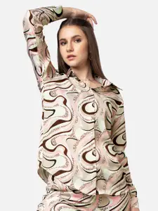 NEOFAA Women Abstract Printed Opaque Casual Shirt