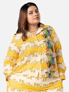 NEOFAA Abstract Printed Spread Collar Casual Shirt