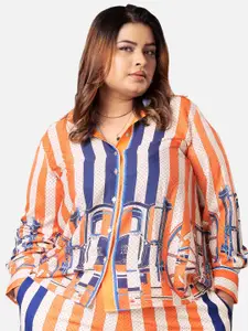 NEOFAA Plus Size Striped Spread Collar Casual Shirt