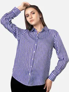 NEOFAA Vertical Striped Spread Collar Casual Shirt