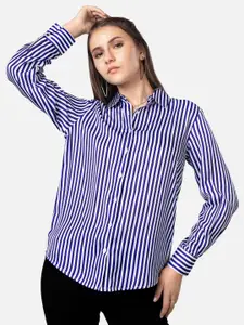 NEOFAA Nautical Vertical Striped Spread Collar Casual Shirt