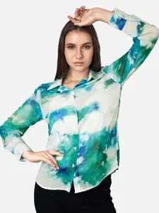 NEOFAA Tie And Dye Printed Semi Sheer Casual Shirt