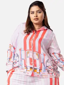 NEOFAA Plus Size Vertical Striped Printed Casual Shirt