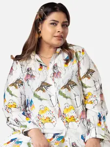 NEOFAA Plus Size Graphic Printed Spread Collar Casual Shirt