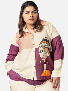 NEOFAA Plus Size Colourblock Printed Casual Shirt
