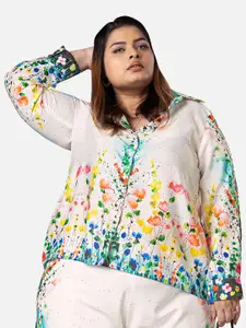 NEOFAA Plus Size Floral Printed Spread Collar Casual Shirt