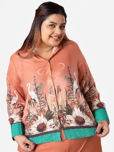 NEOFAA Plus Size Floral Printed Spread Collar Casual Shirt
