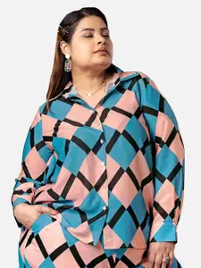 NEOFAA Plus Size Opaque Geometric Printed Casual Shirt