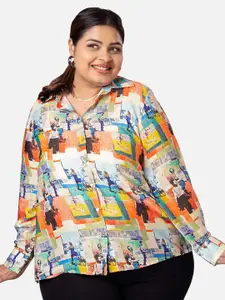 NEOFAA Plus Size Abstract Printed Casual Shirt