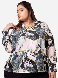 NEOFAA Abstract Printed Long Sleeves Georgette Casual Shirt