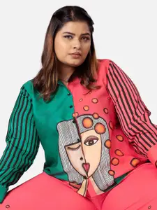 NEOFAA Plus Size Graphic Printed Spread Collar Casual Shirt