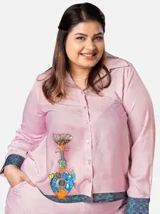 NEOFAA Plus Size Abstract Printed Opaque Casual Shirt