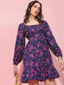 Tokyo Talkies Square Neck Floral Printed A-Line Dress