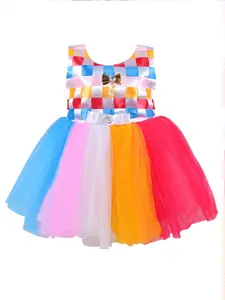 Wish Karo Girls Colourblocked Net Fit & Flare Dress