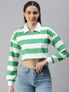 JUNEBERRY Striped Cotton Shirt Style Crop Top