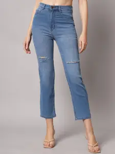 GUTI Women Slim Fit High-Rise Slash Knee Light Fade Stretchable Jeans
