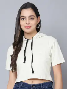 DIAZ Hooded Neck Cotton Crop T-shirt