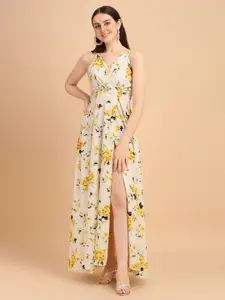 SHEETAL Associates Sleeveless High Slit Floral Printed Maxi Wrap Dress