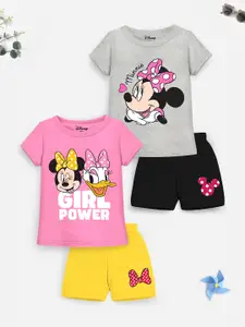 YK Disney Girls Pack Of 2 Minnie & Daisy Duck Printed T-shirt with Shorts Clothing Set