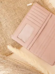 Accessorize London Women Faux Leather Pink Plait Push-Lock Wallet