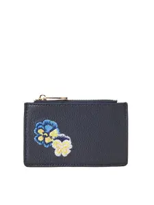 Accessorize London Women Faux Leather Floral Embroidered Card Holder
