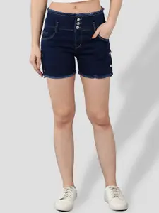 A-Okay Women Slim Fit High-Rise Frayed Denim Shorts