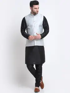 KRAFT INDIA Mandarin Collar Kurta with Churidar With Self Design Nehru Jacket