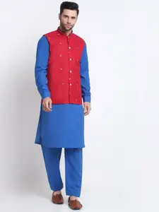KRAFT INDIA Mandarin Collar Pathani Kurta with Pyjama & Nehru Jacket