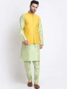 KRAFT INDIA Mandarin Collar Sequined Kurta with Churidar & Nehru Jacket