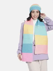 Magic Needles Women Colourblocked Beanie With Scarf