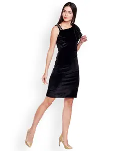 Athena Women Black Solid Velvet Finish Bodycon Dress