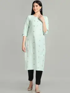 HRITIKA Self Design Striped Boat Neck Pure Cotton Kurta