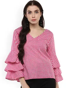 Harpa Women Pink & White Checked Top