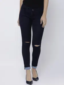 Tokyo Talkies Women Navy Blue Super Skinny Fit Mid-Rise Slash Knee Stretchable Jeans