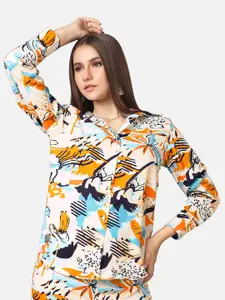 NEOFAA Spread Collar Abstract Printed Casual Shirt