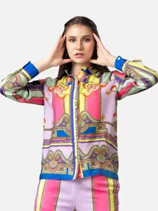 NEOFAA Spread Collar Ethnic Motifs Printed Casual Shirt