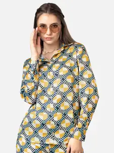 NEOFAA Spread Collar Geometric Printed Casual Shirt