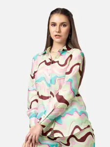 NEOFAA Spread Collar Abstract Printed Casual Shirt