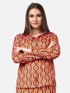 NEOFAA Spread Collar Geometric Printed Casual Shirt
