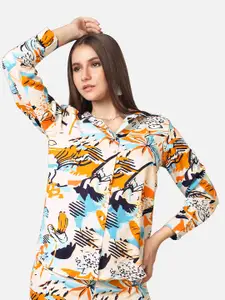 NEOFAA Spread Collar Abstract Printed Casual Shirt