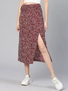 Oxolloxo Geometric Print A-line Midi Slit Skirt